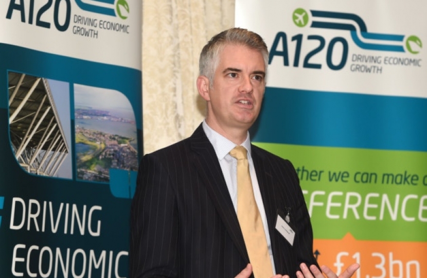 James Cartlidge, South Suffolk MP, speaking at the A120 business breakfast in Stoke-by-Nayland