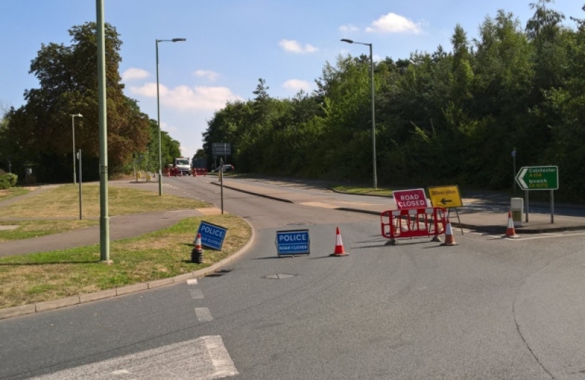 Police closed the A134 southbound at Sudbury after a fatal collision between a motorbike and a lorry