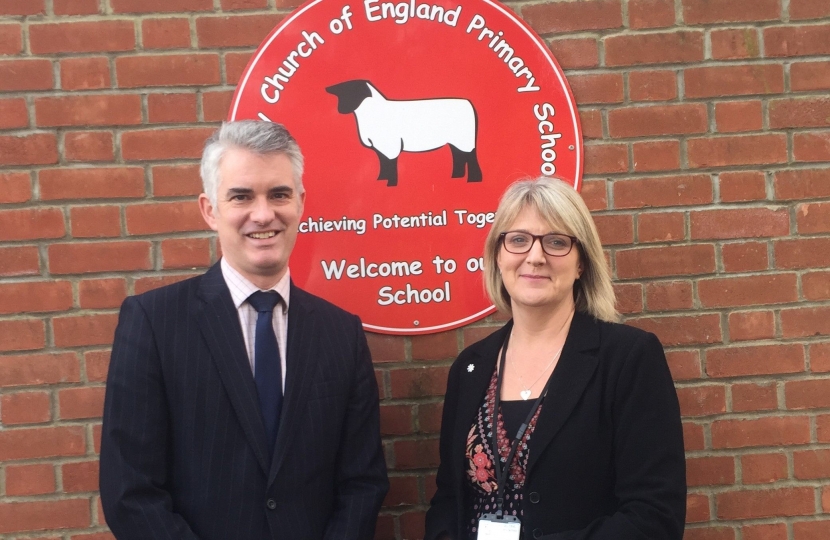 James Cartlidge MP with Kersey CEVC Headteacher