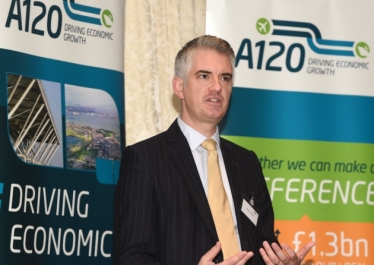 James Cartlidge, South Suffolk MP, speaking at the A120 business breakfast in Stoke-by-Nayland