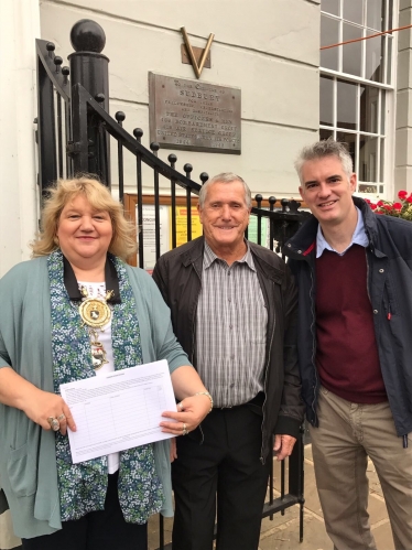 Sudbury Mayor Sarah Page, Cllr Jack Owen, James Cartlidge MP