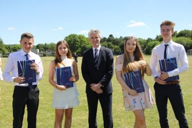 James Cartlidge with students from Thomas Gainsborough School.