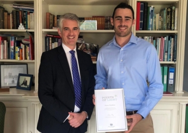 Harry Watkins (right) with South Suffolk MP James Cartlidge Picture: HARRIET STEER